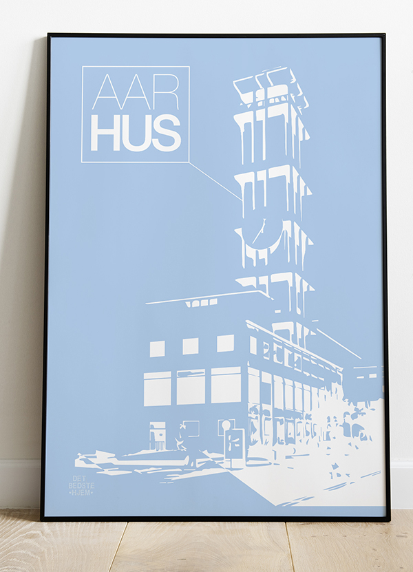 Aarhus-plakat Med Rådhustårnet Stor  Blå  21   29    A4     199 -