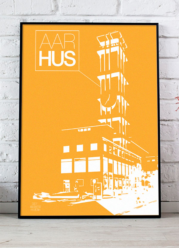 Aarhus-plakat Med Rådhustårnet Stor  Gul  21   29    A4     199 -