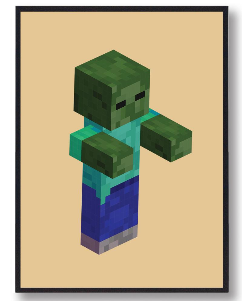 Zombie Gul Minecraft Gamerplakat A4 21x29,7 cm